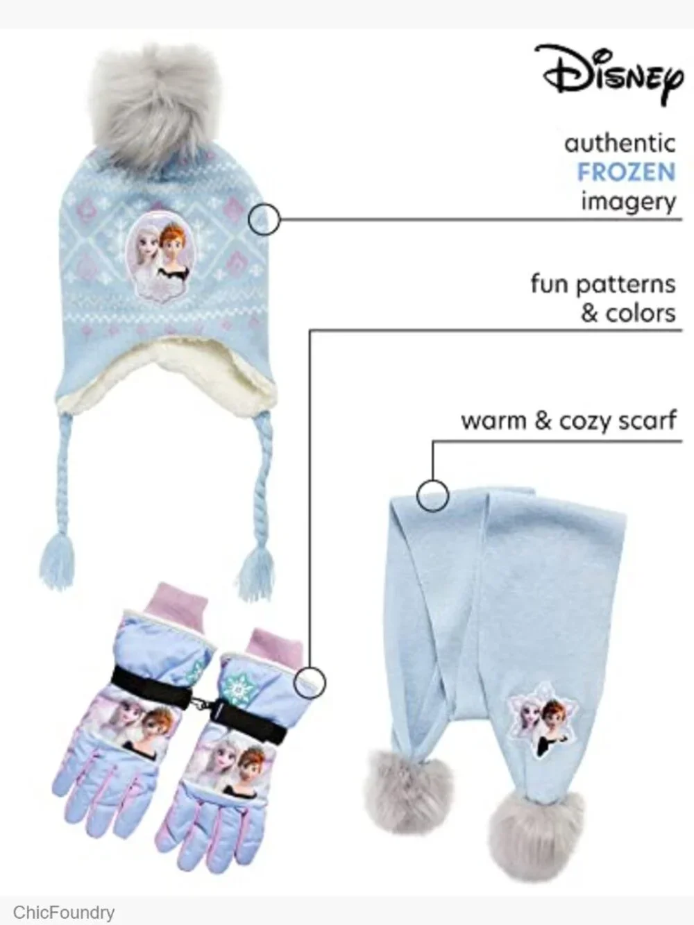 Girls Insulated Snow Glove Set with Hat & Scarf Toddler Little Kid